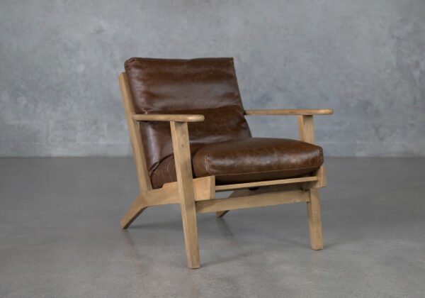 ronan brown leather accent chair angle
