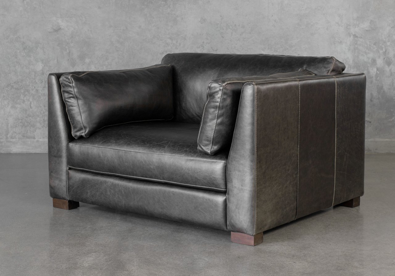 Lorenzo Grey Leather Accent Chair - Angle