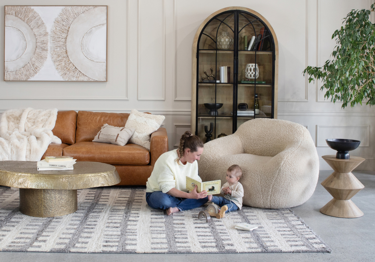 Cozy Living Room with Teddy Chair and Family Storytime