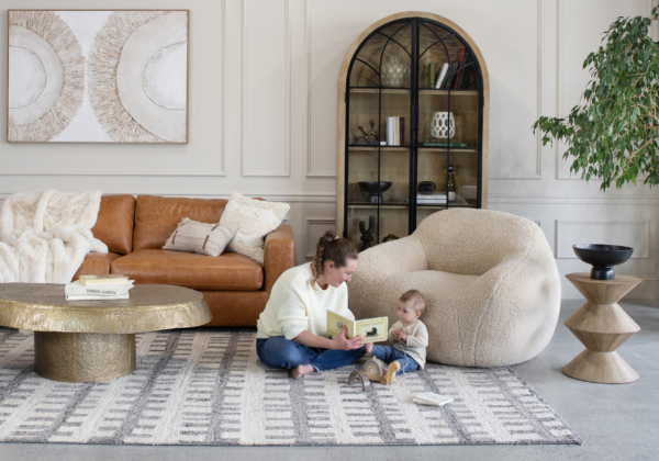 Cozy Living Room with Teddy Chair and Family Storytime