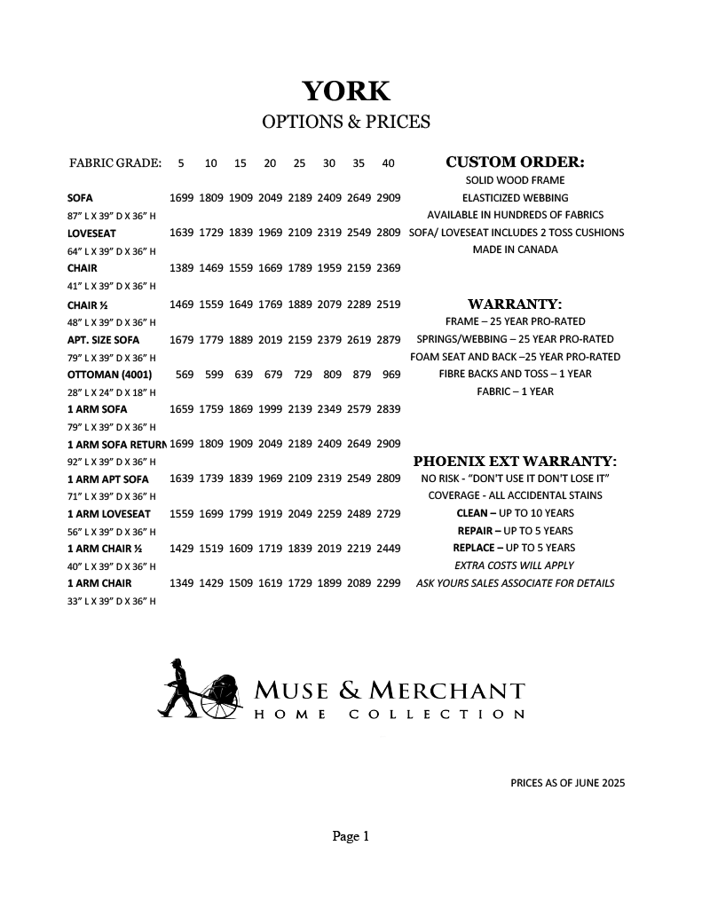 York Options and Prices - 1