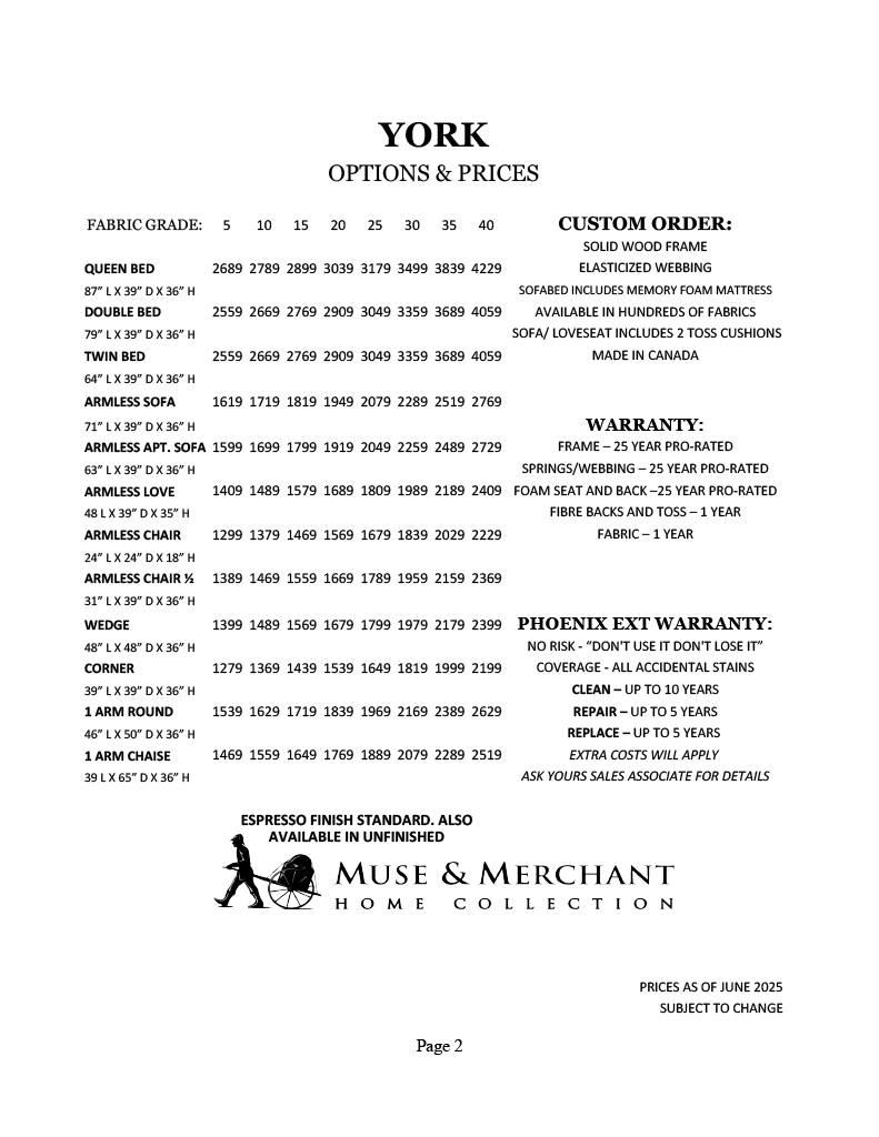 York Options and Prices - 2