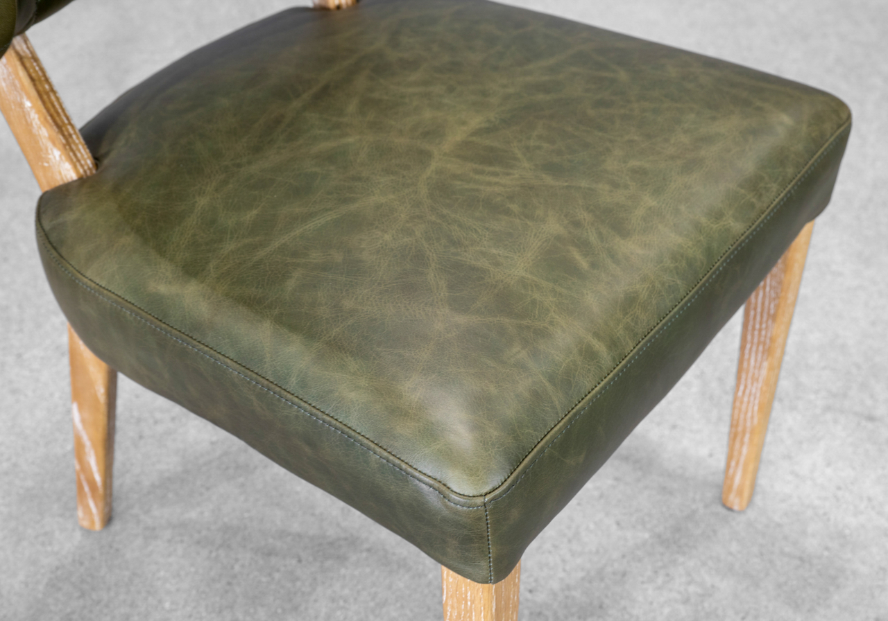 Drew Green Leather Dining Chair - Seat