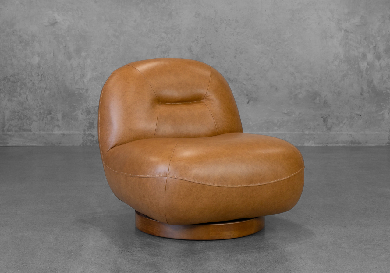 Petrie Saddle Leather Swivel Chair - Angle