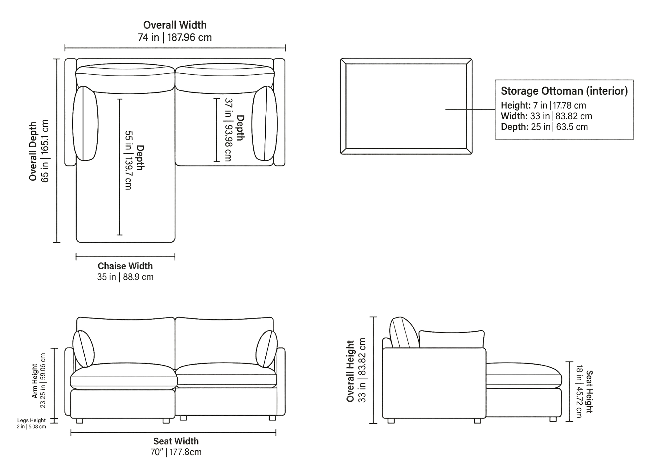 Bingo Sectional Sofa - Dimensions Bingo Sectional Sofa - Dimensions
