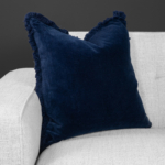 Fringe Lacy Blue Velvet Decorative Throw Pillow 20x20
