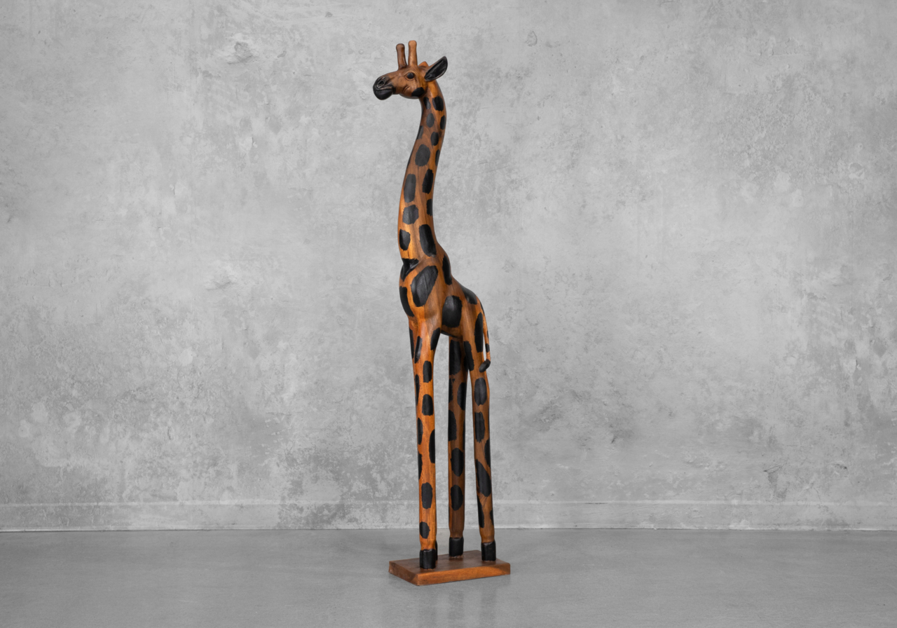 Giraffe Hand Carved Wood Sculpture - Angle