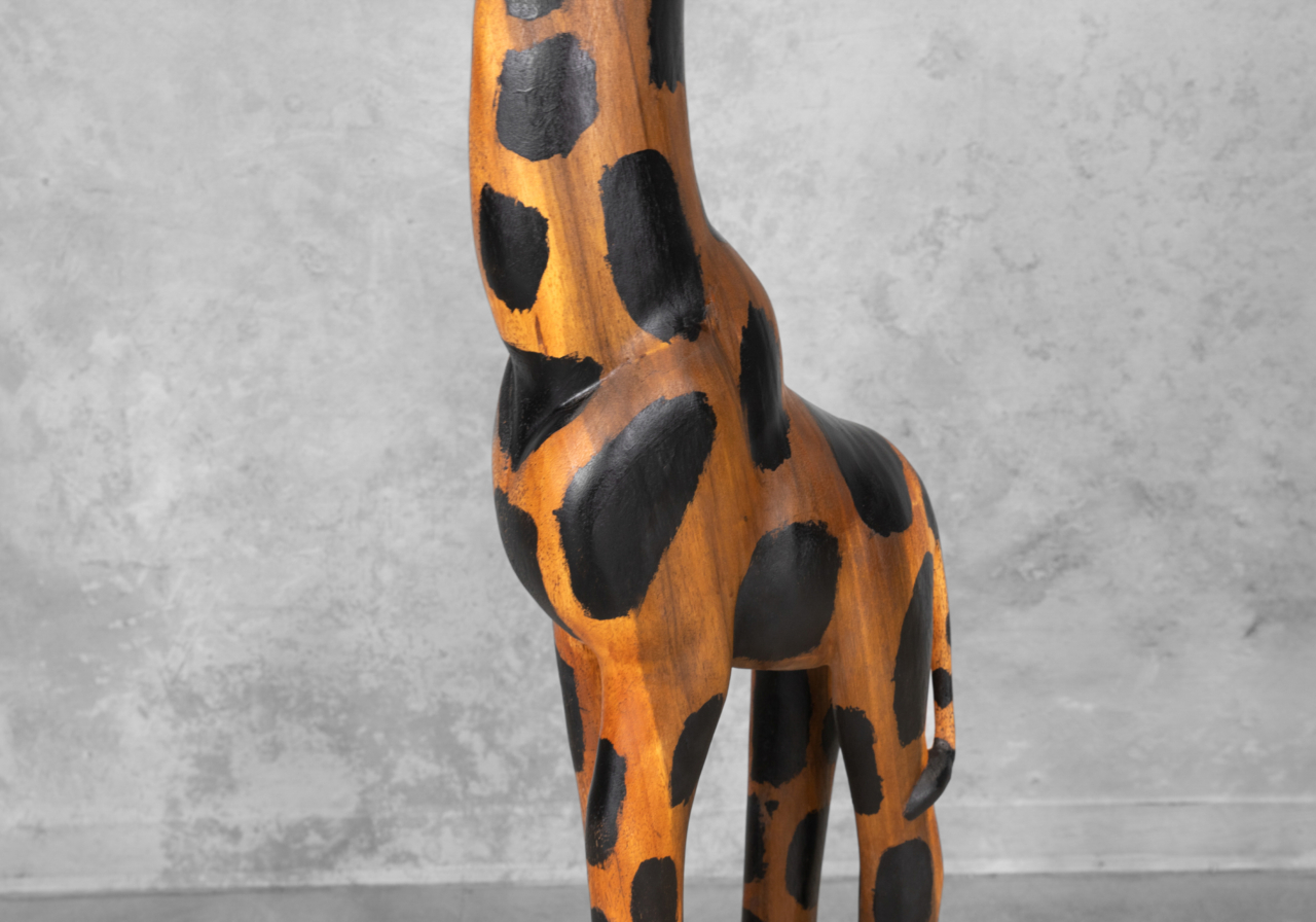 Giraffe Hand Carved Wood Sculpture - Close Up