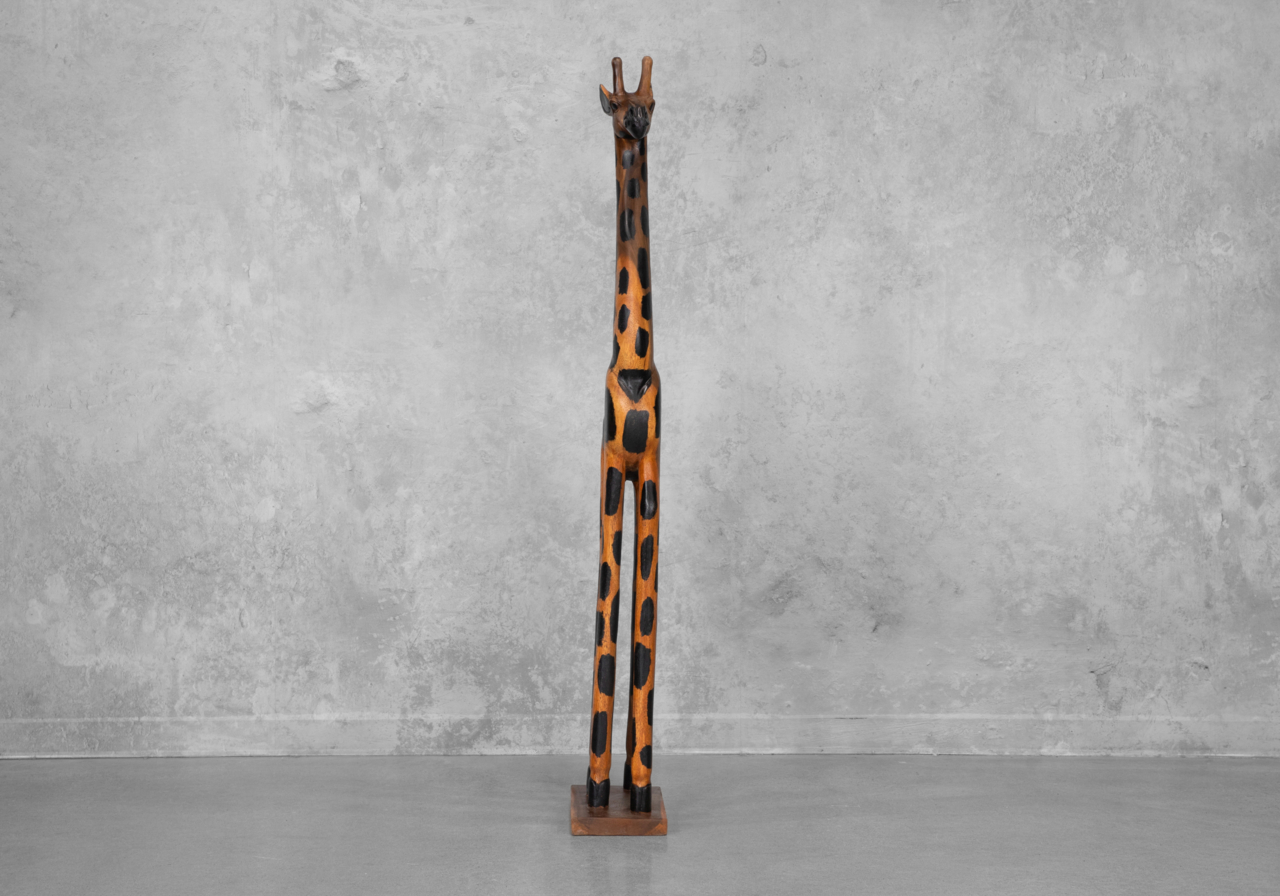 Giraffe Hand Carved Wood Sculpture - Front
