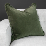Ruffle Olive Green Velvet Decorative Throw Pillow 20x20
