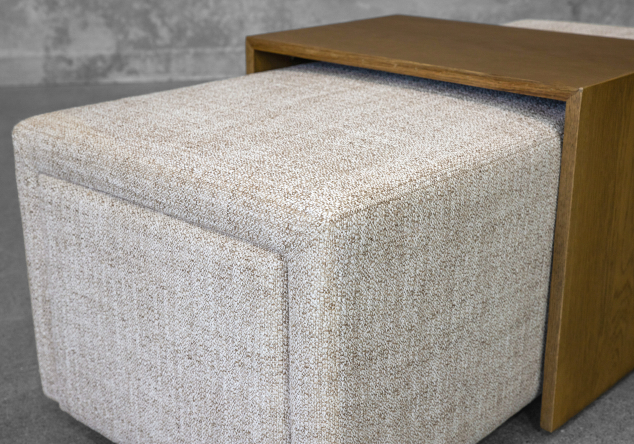 Cruz Cream Fabric Ottoman - Close Up