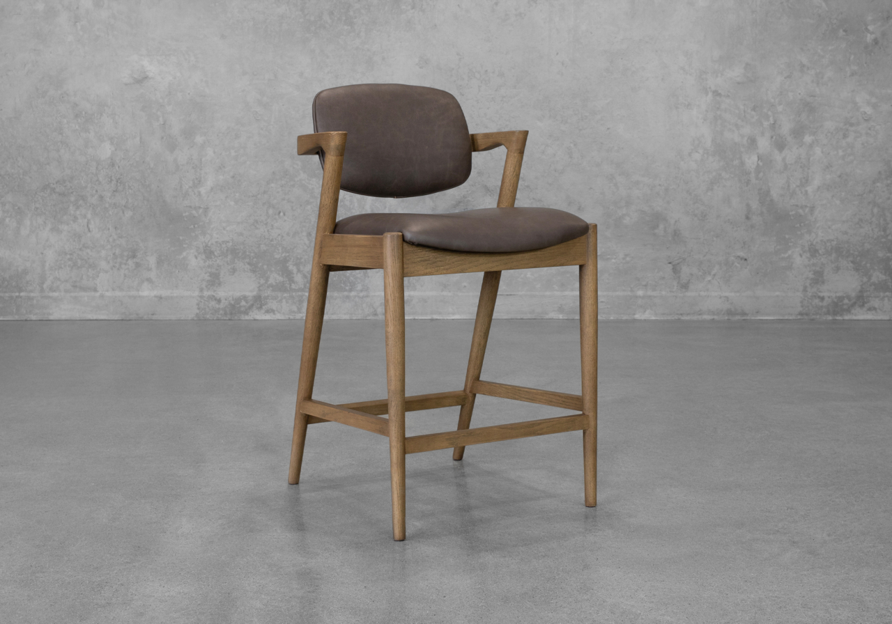 Evora Leather Counter Stool in Black - Angle