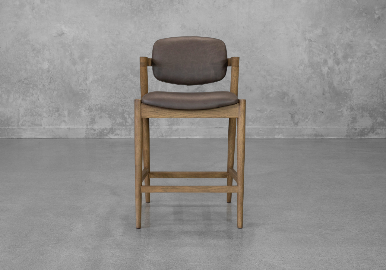 Evora Leather Counter Stool in Black - Front Evora Leather Counter Stool in Black - Front