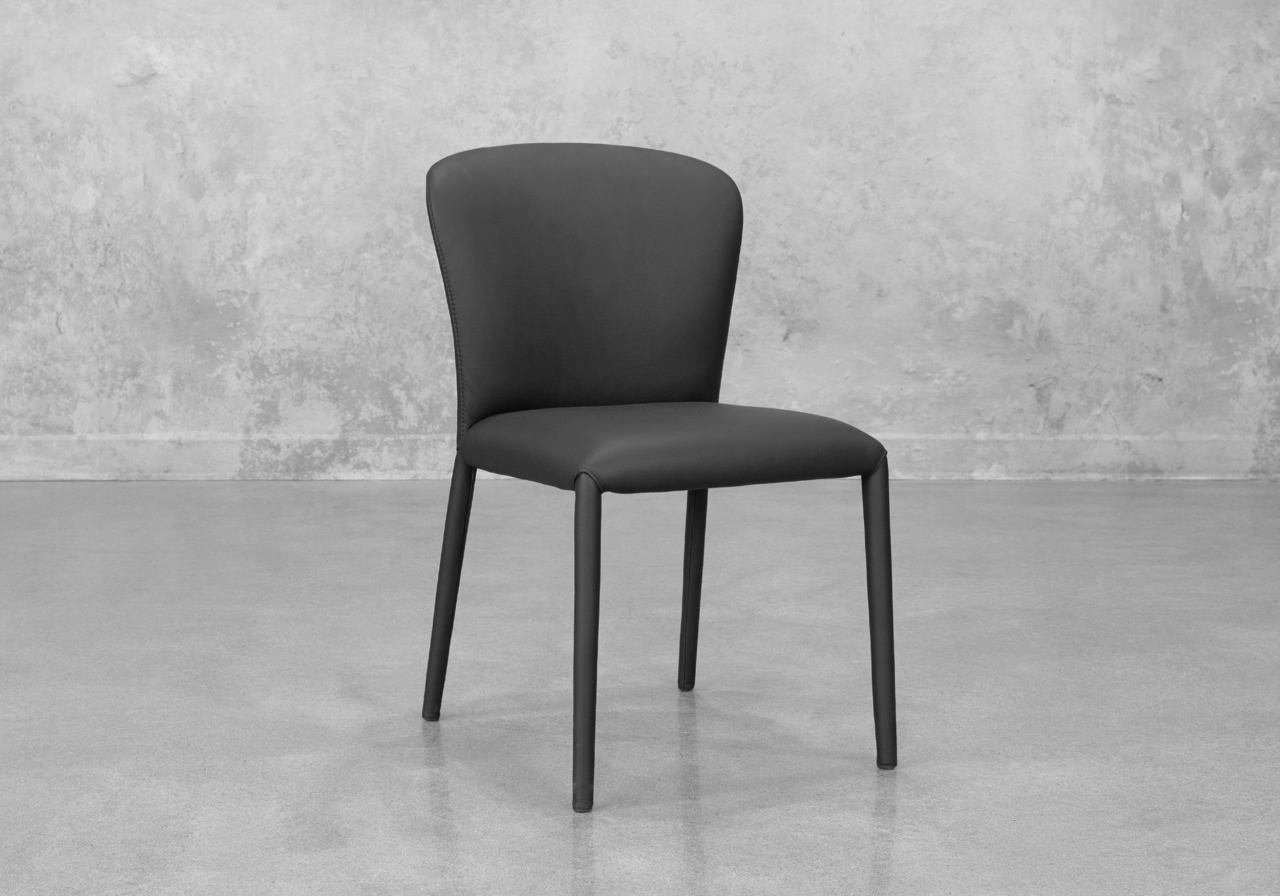 Front Black Leather Dining Chair - Angle