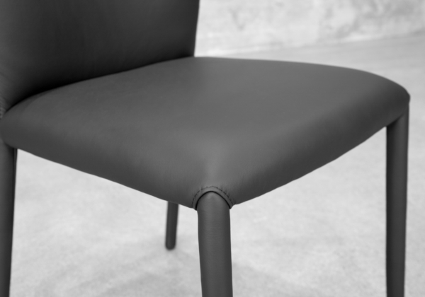 Front Black Leather Dining Chair - Close Up
