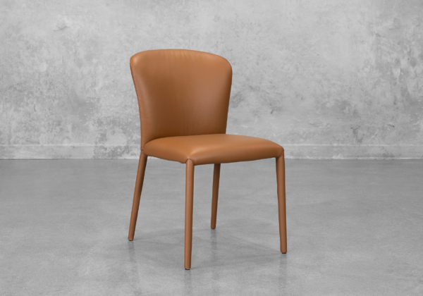 Front Cognac Leather Dining Chair - Angle