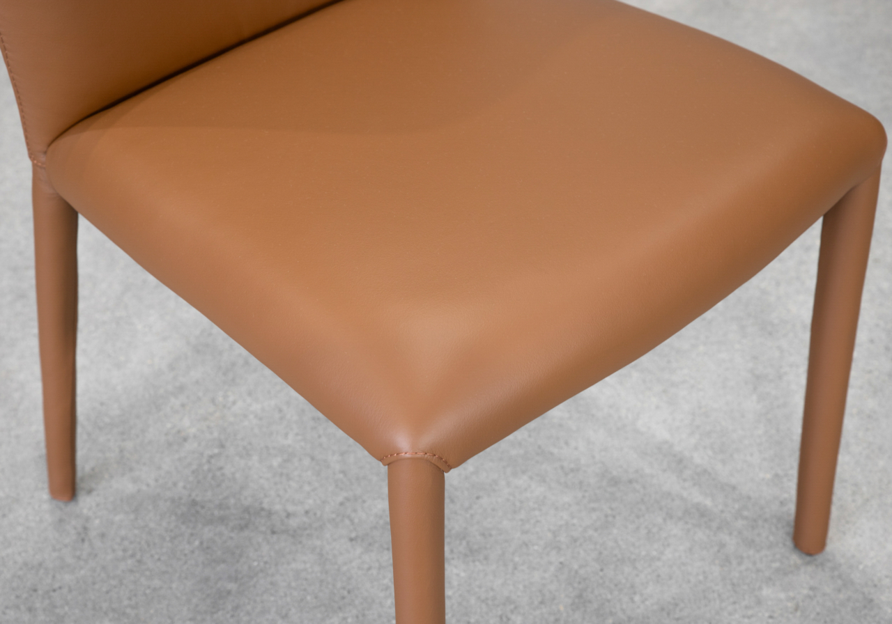 Front Cognac Leather Dining Chair - Close Up