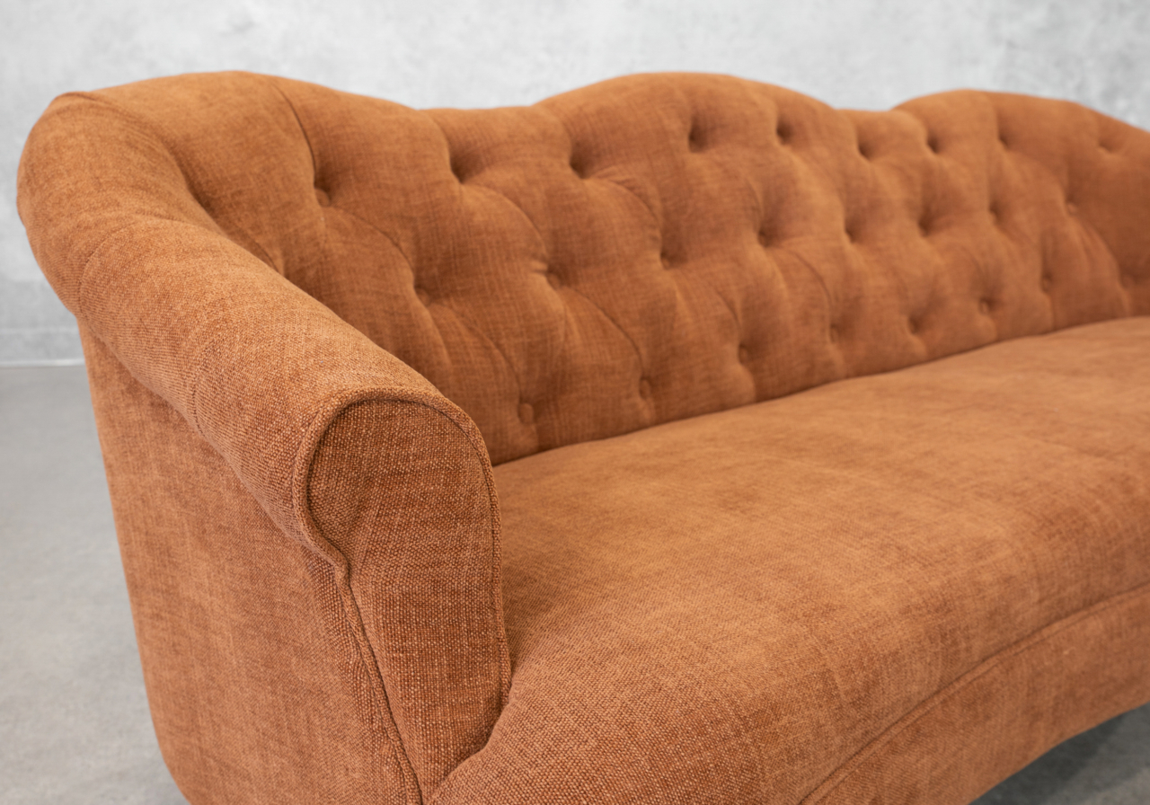 Teodoro Upholstered Sofa in Rust - Close Up