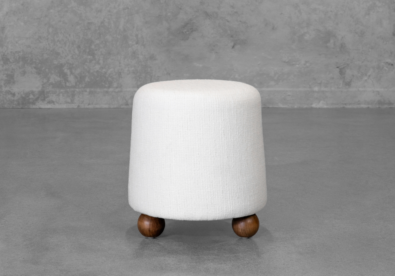 Bow Ottoman in Ivory - Front Bow Ottoman in Ivory - Front
