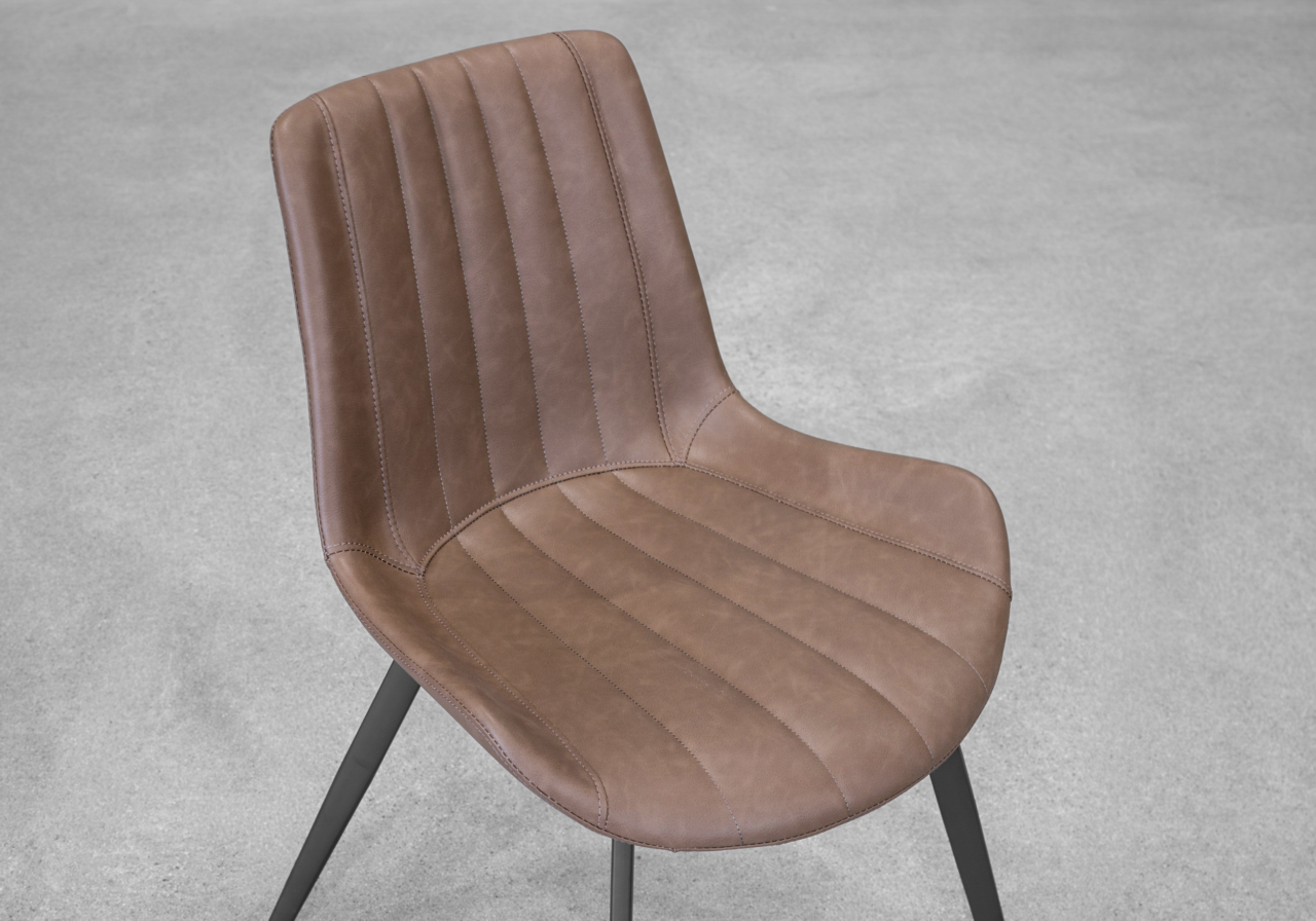 Chan Hype Faux Leather Dining Chair in Brown - Close Up