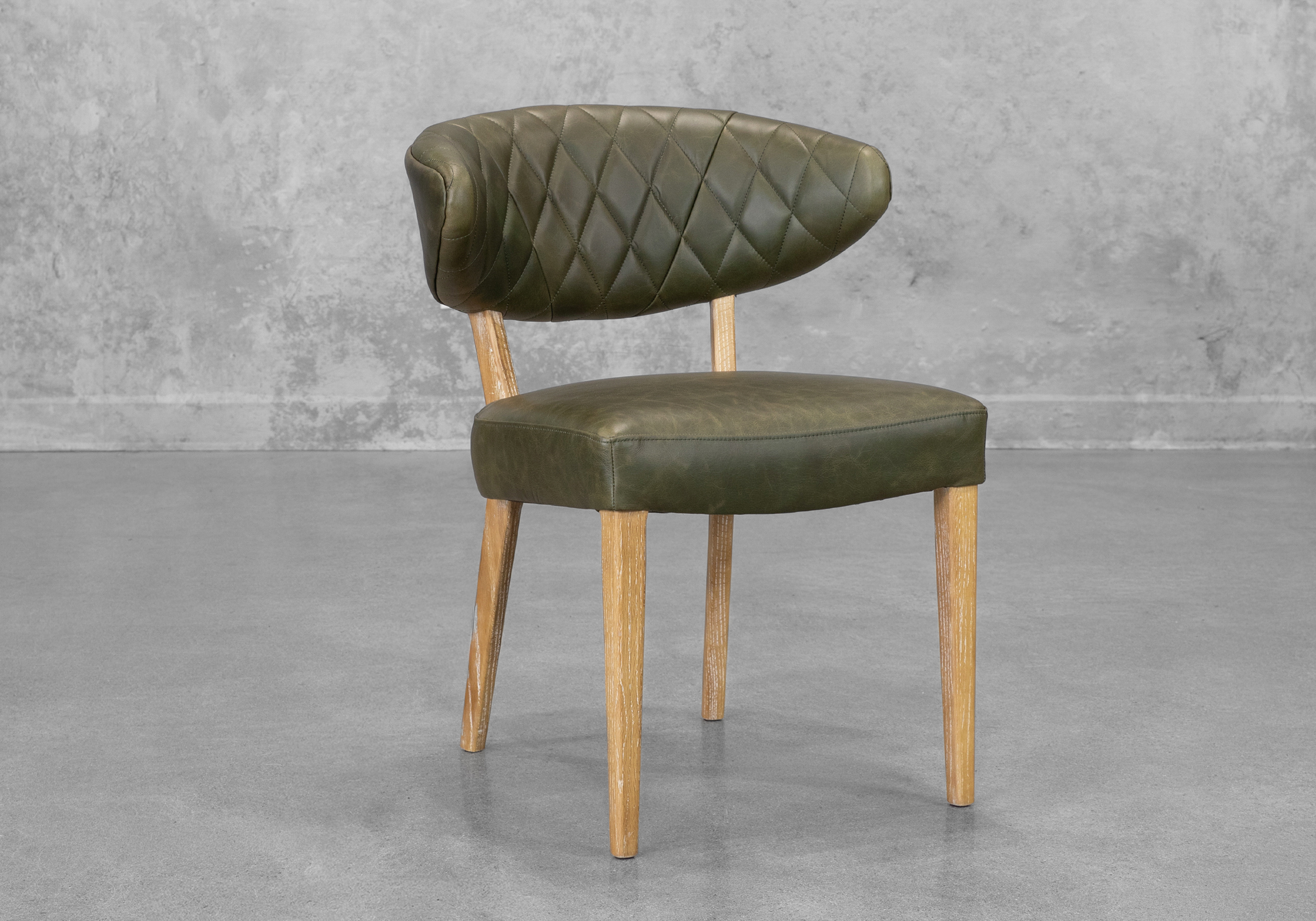 Drew Green Leather Dining Chair - Angle