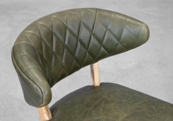 Drew Green Leather Dining Chair - Close Up