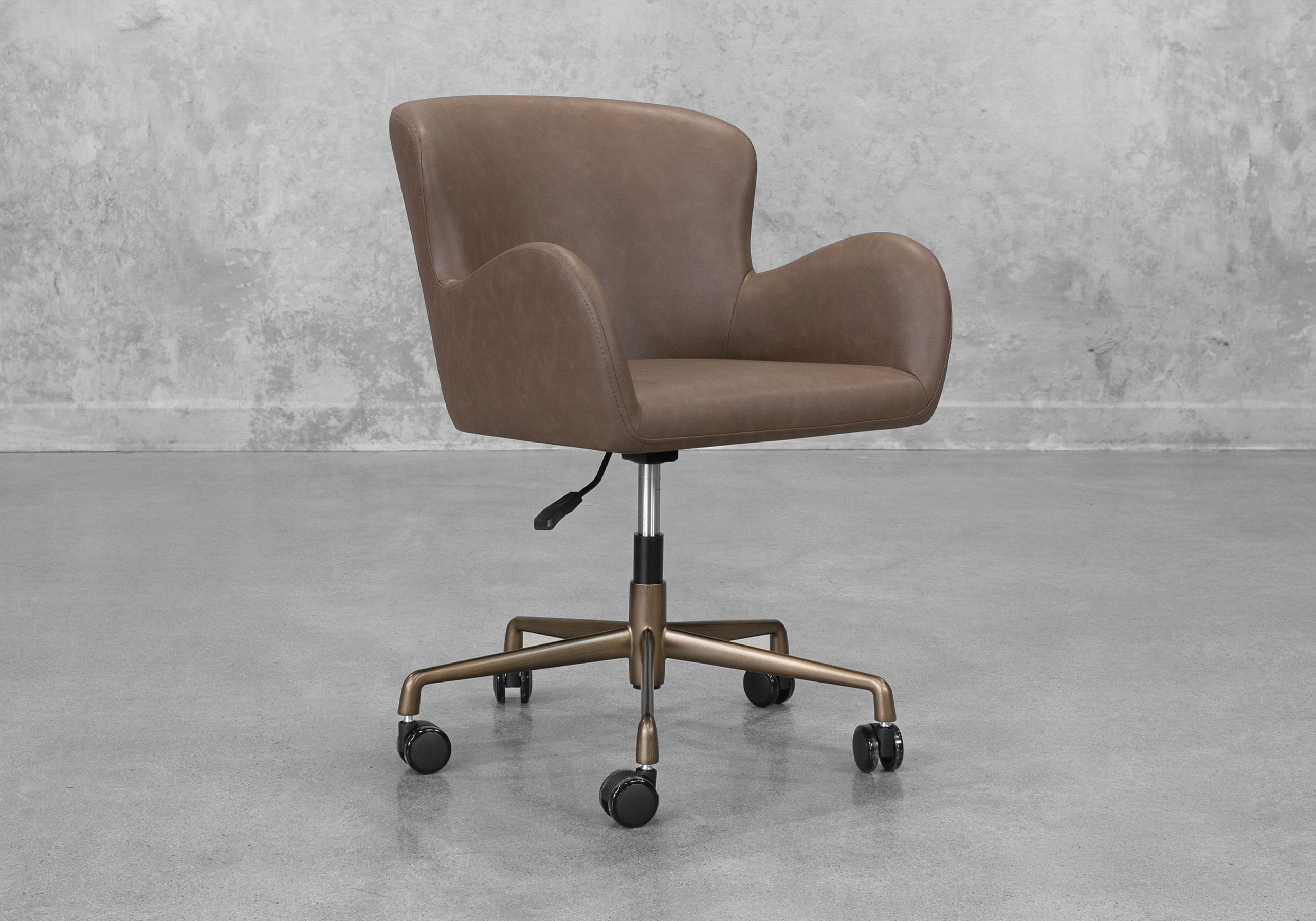 Glam Brown Faux Leather Office Chair - Angle