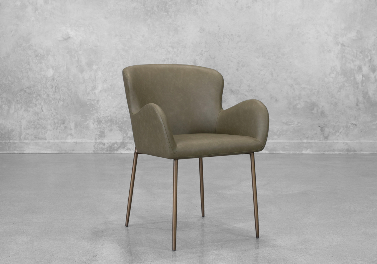 Glam Olive Faux Leather Armchair - Angle