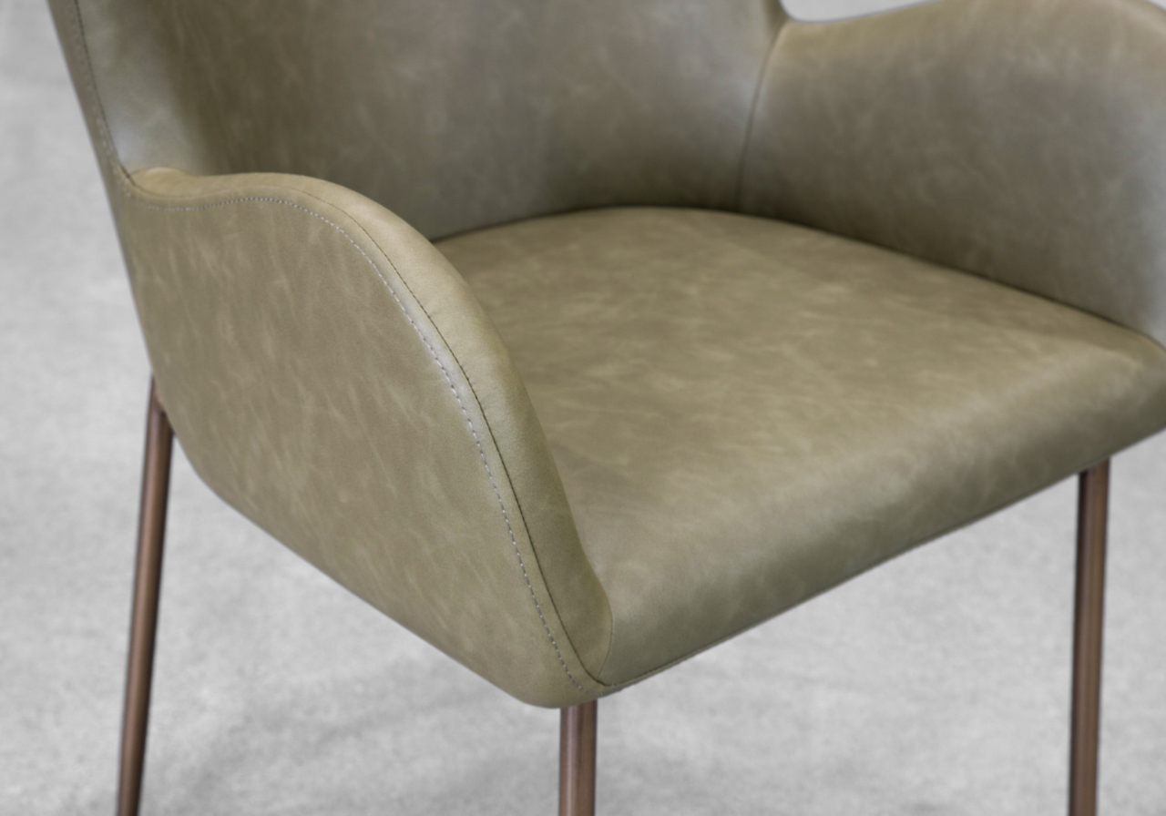Glam Olive Faux Leather Armchair - Close Up