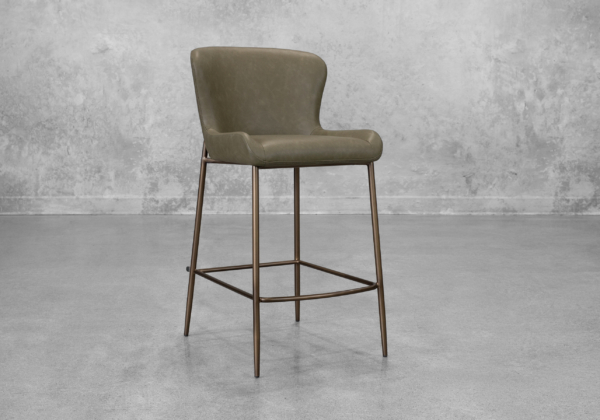 Glam Olive Faux Leather Counter Stool - Angle