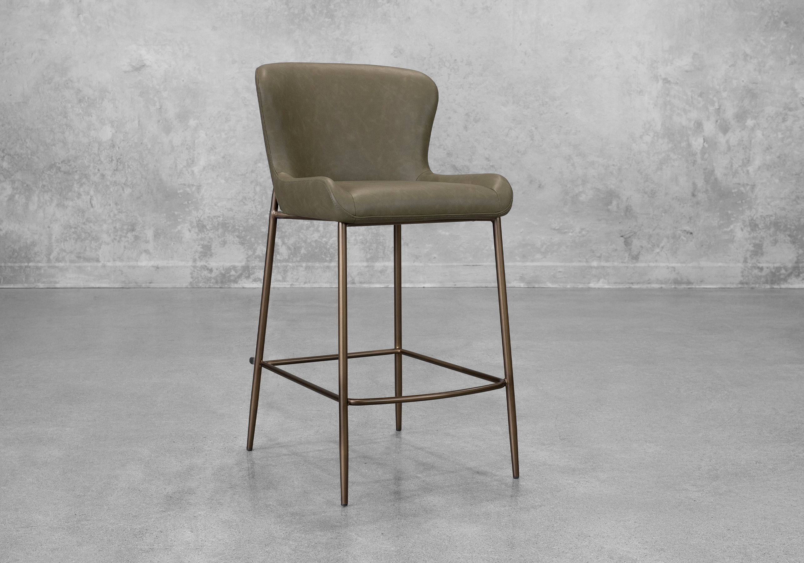 Glam Olive Faux Leather Counter Stool - Angle