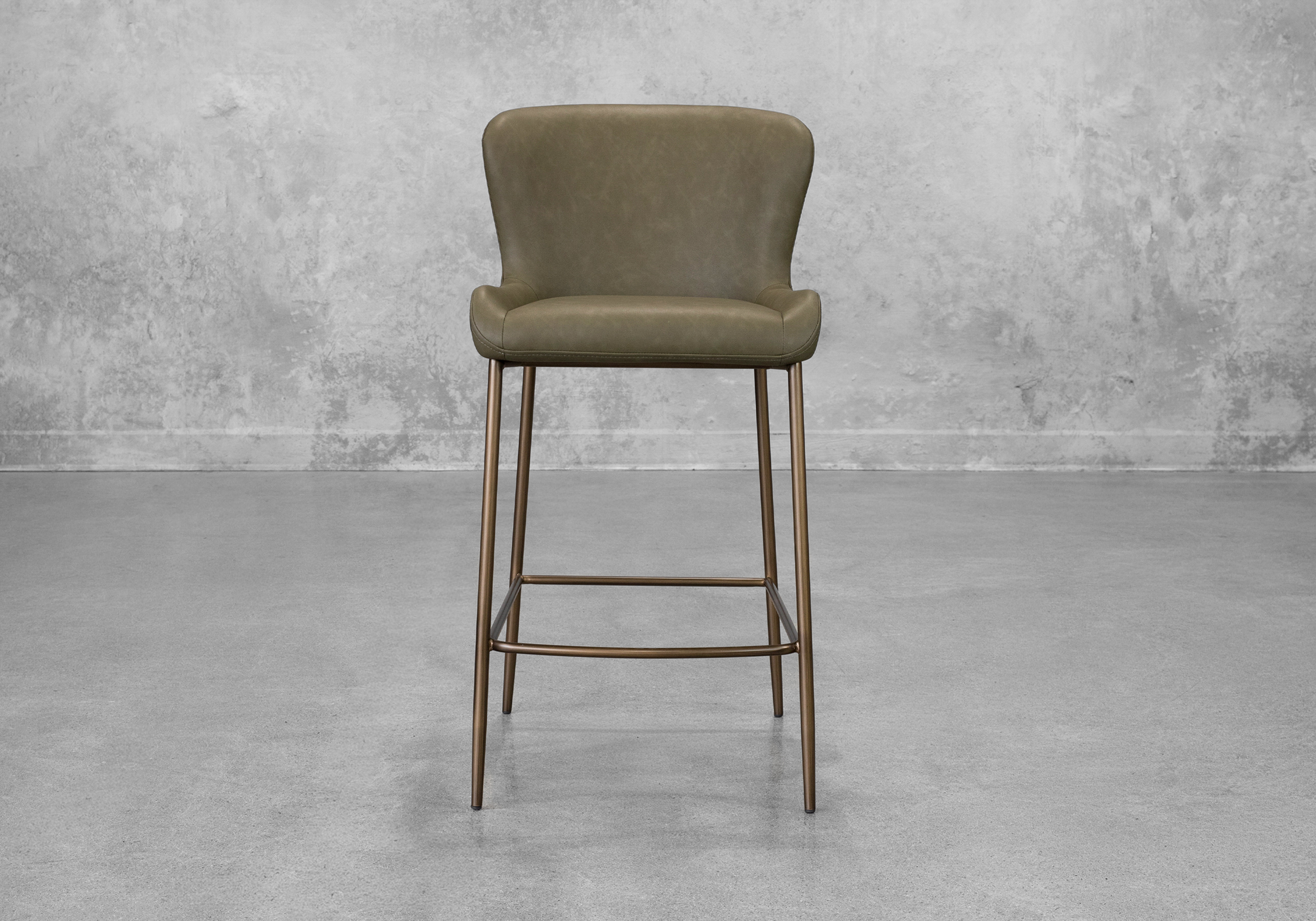 Glam Olive Faux Leather Counter Stool - Front
