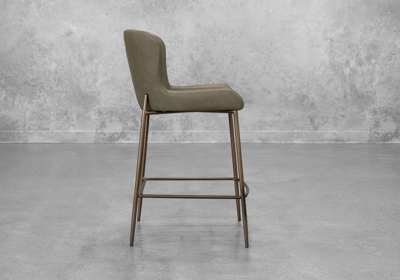 Glam Olive Faux Leather Counter Stool - Side