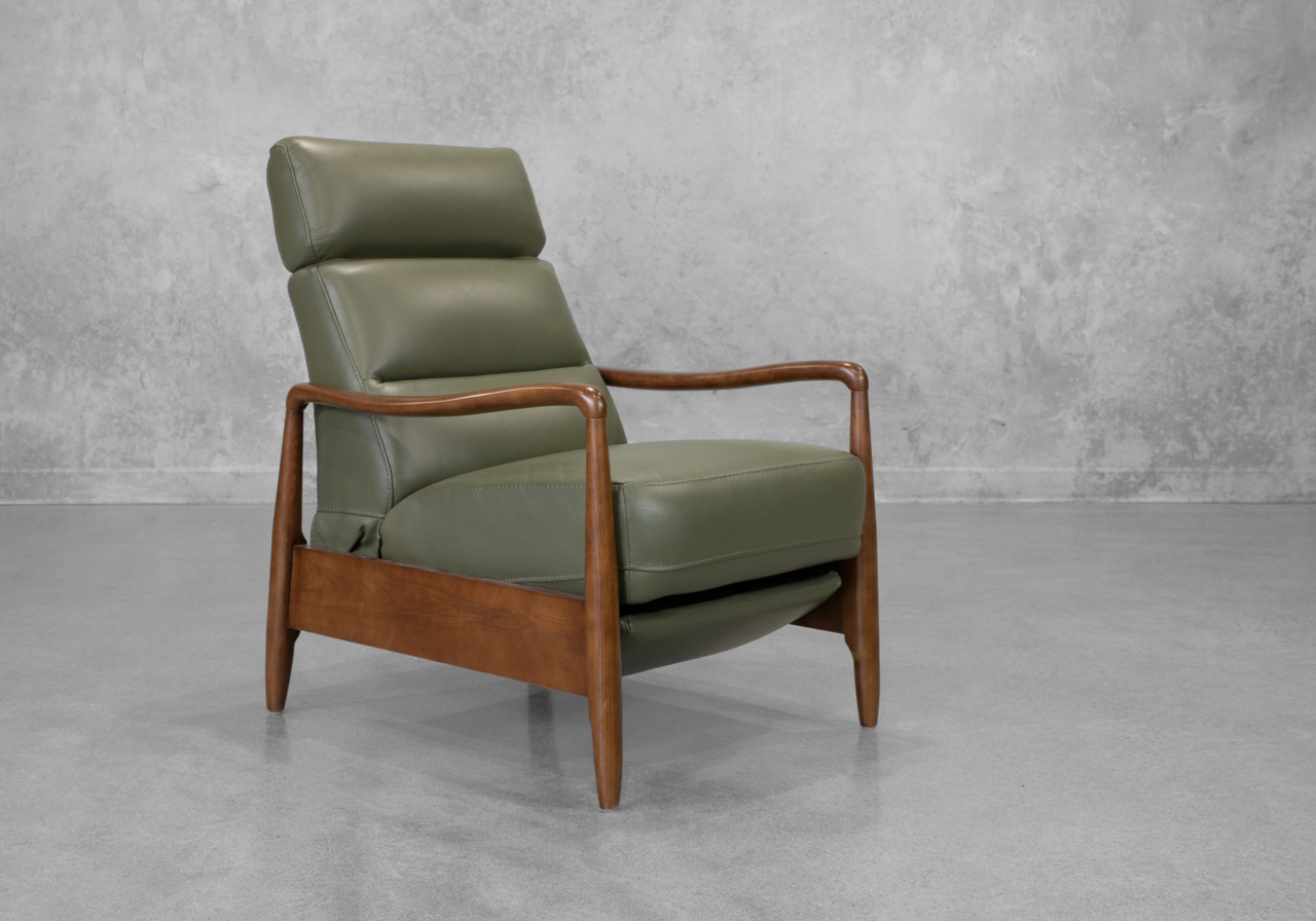 Hanford Bahama Green Leather Recliner - Angle