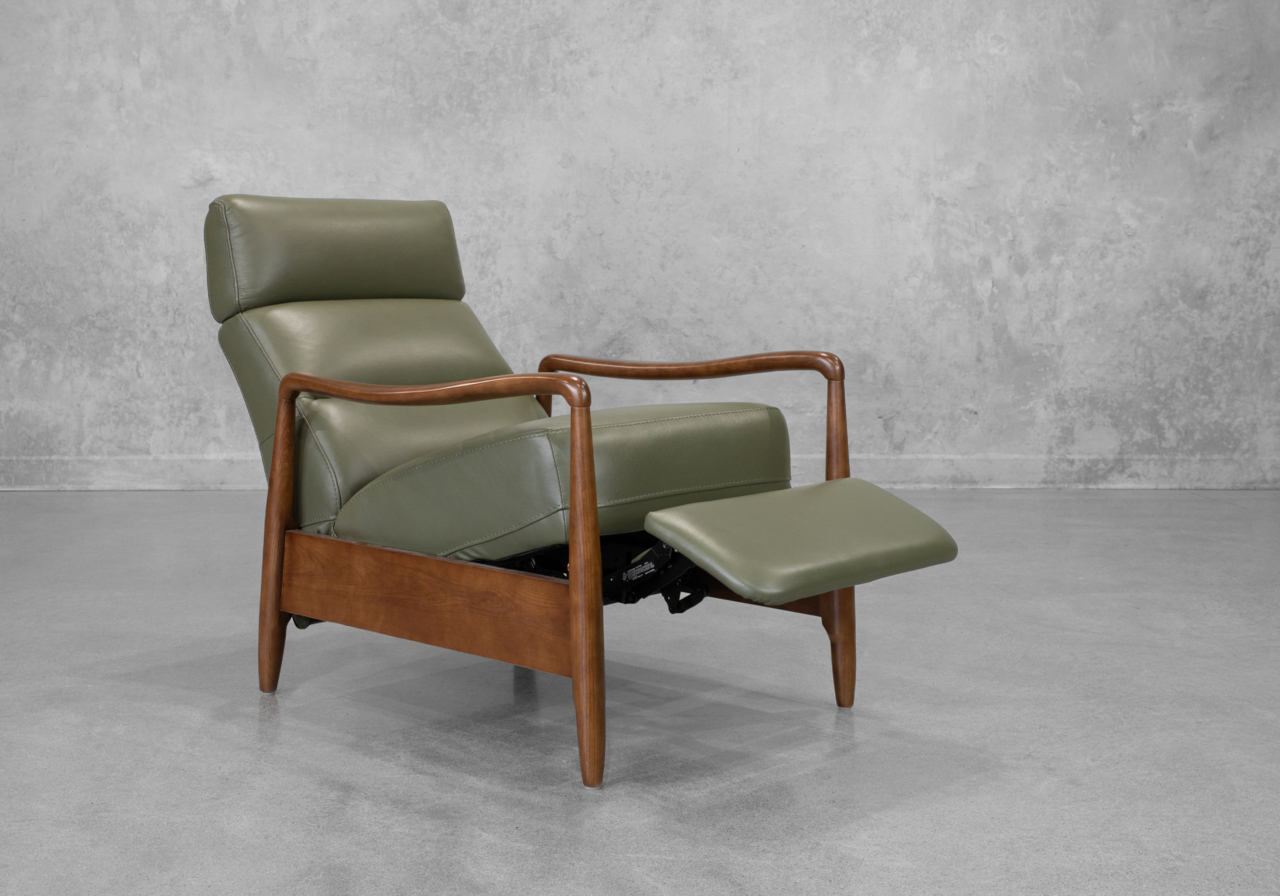 Hanford Bahama Green Leather Recliner - Angle - 2