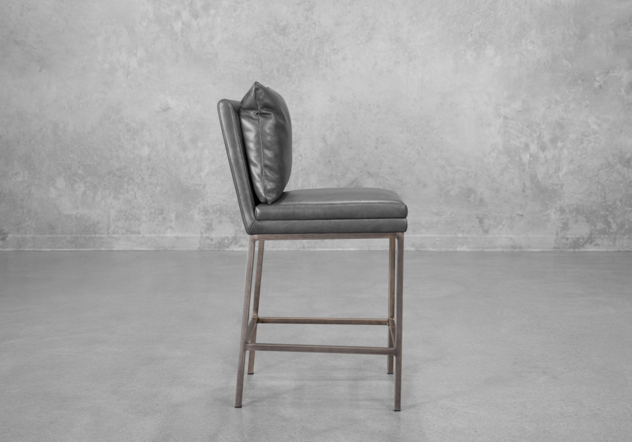 Harlow Slate Faux Leather Counter Stool - Side