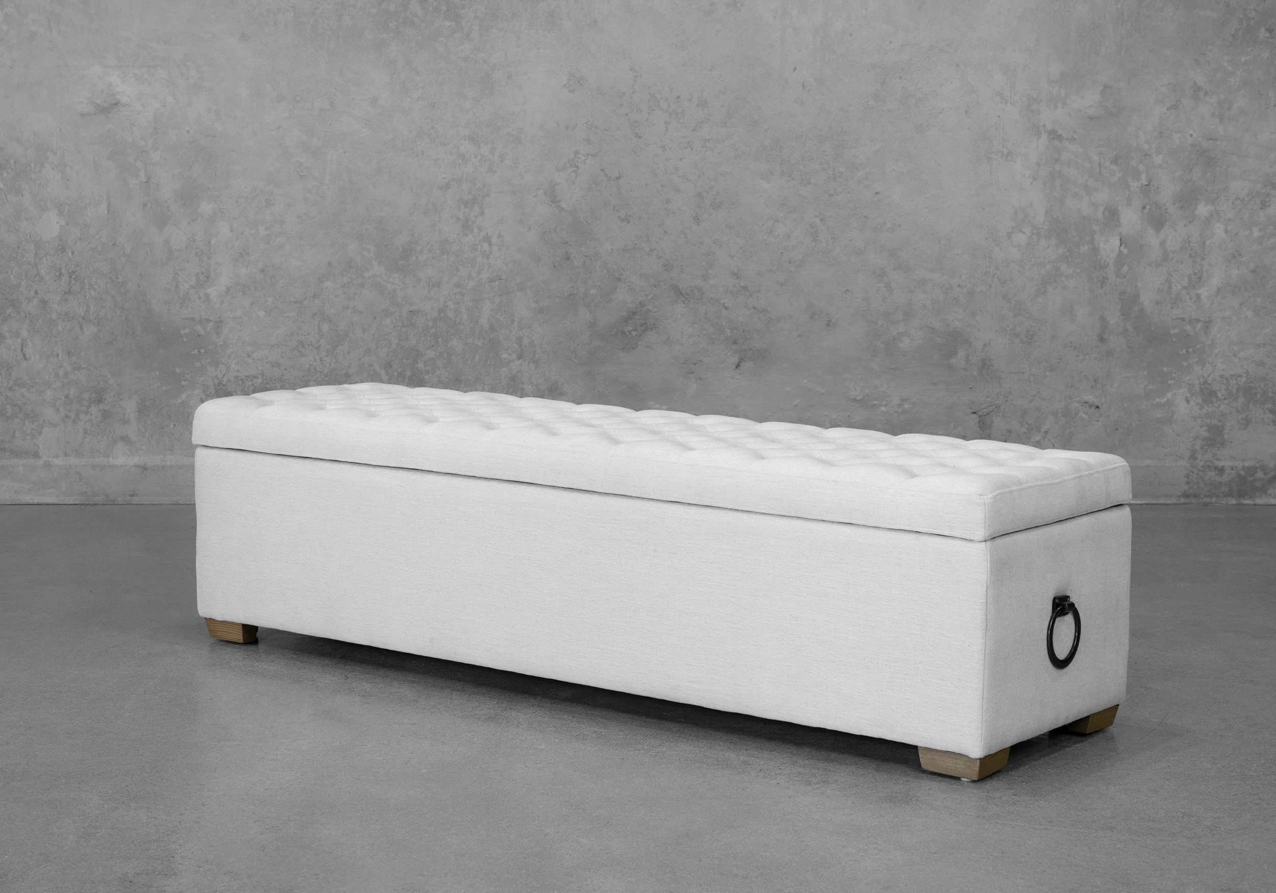 Laya Cream Storage Bench - Angle