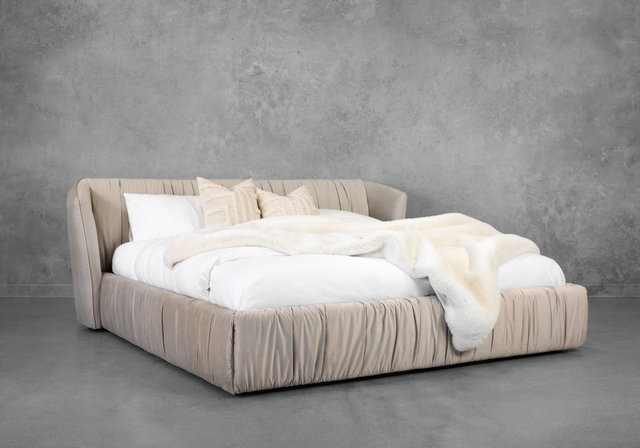 Leona Beige Fabric Bed - Angle