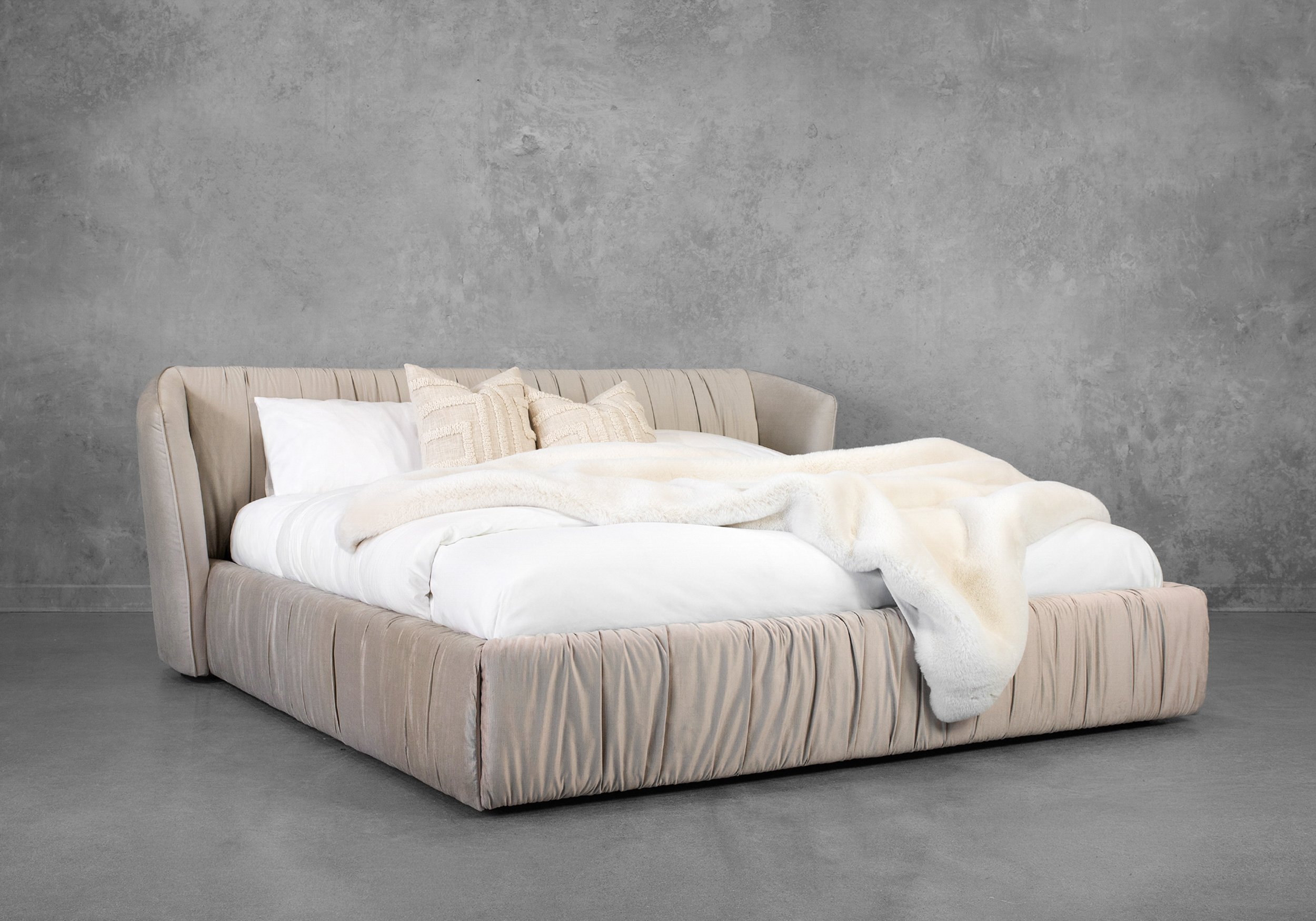 Leona Beige Fabric Bed - Angle