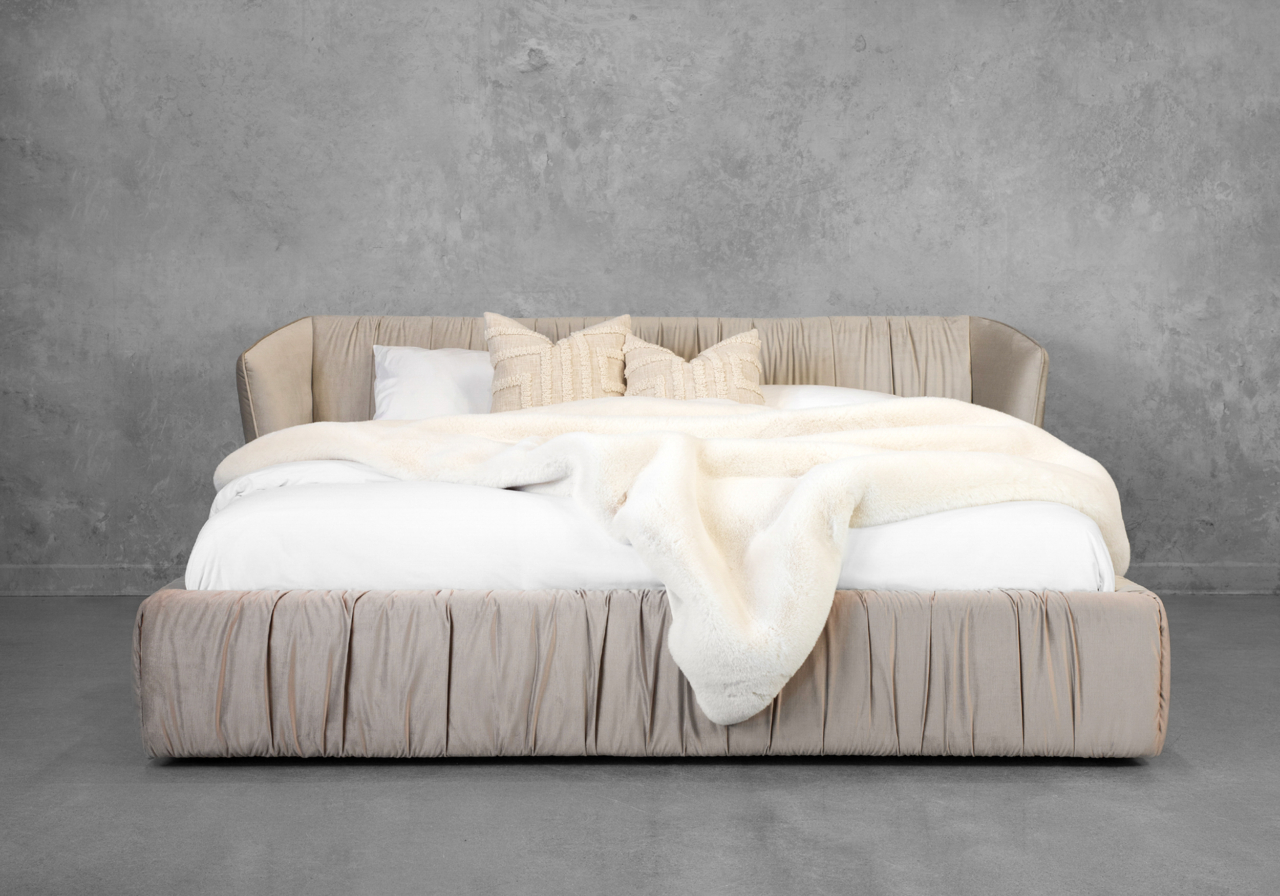 Leona Beige Fabric Bed - Front Leona Beige Fabric Bed - Front