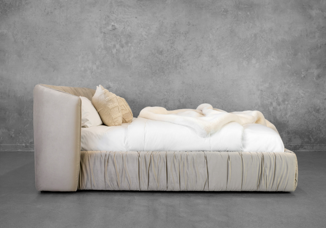 Leona Beige Fabric Bed - Side