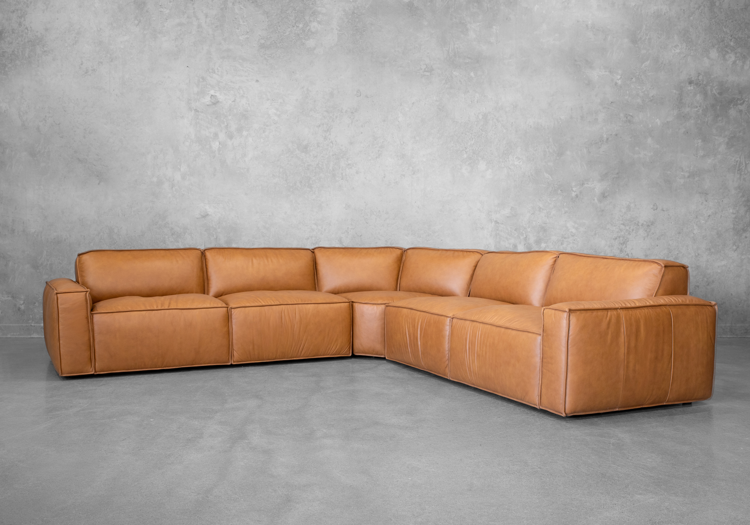 Robby Leather Sectional in Camel - Angle