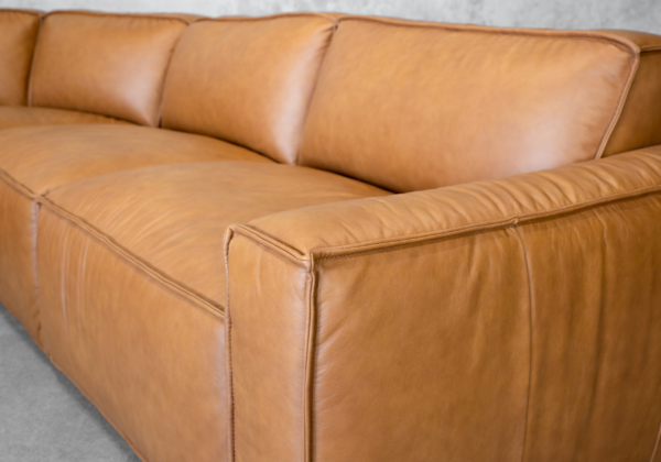 Robby Leather Sectional in Camel - Arm - Close Up