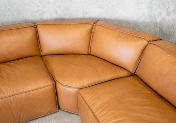 Robby Leather Sectional in Camel - Close Up