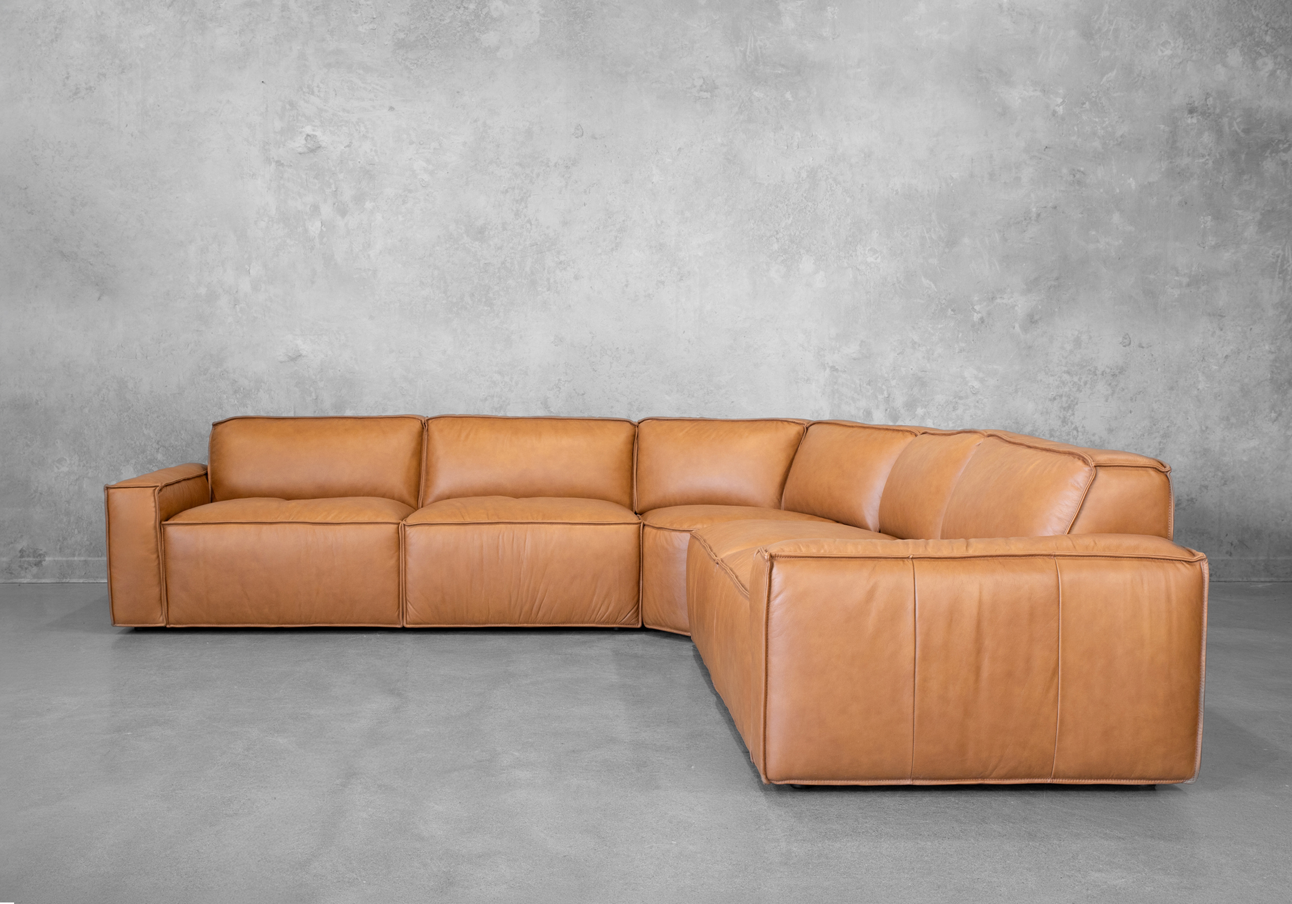 Robby Leather Sectional in Camel - Front