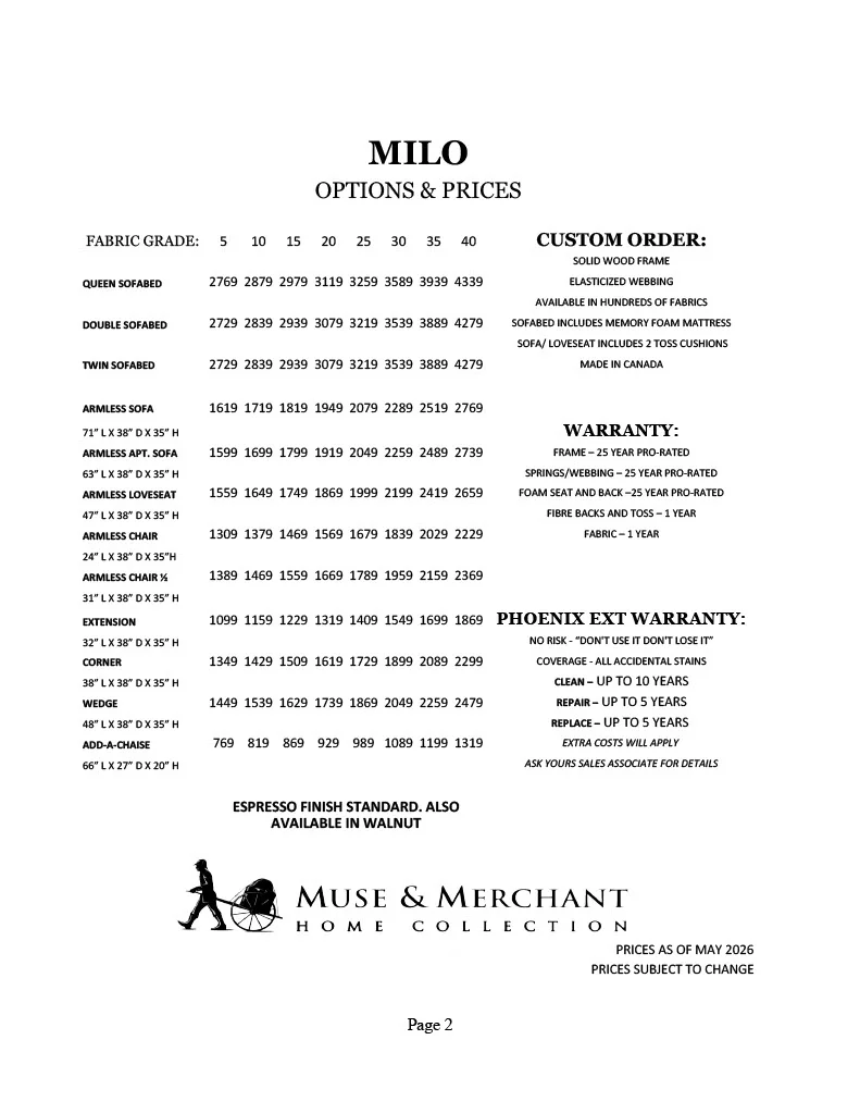 Milo Options and Prices - 2 Milo Options and Prices - 2