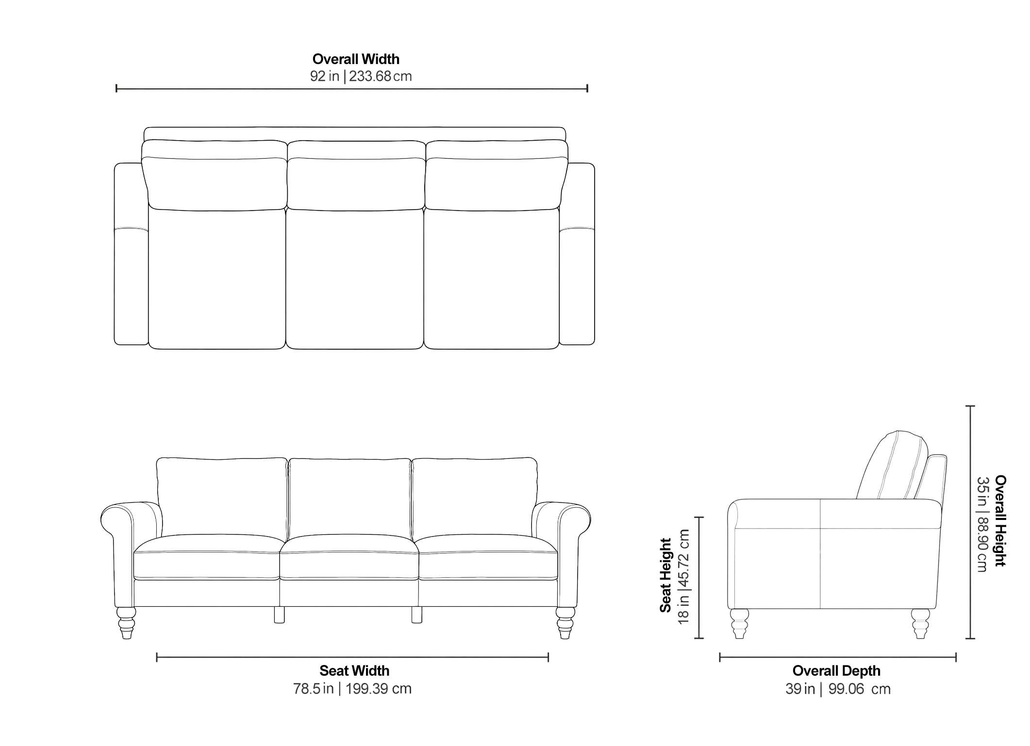 Amalfi Sofa - Dimensions Amalfi Sofa - Dimensions