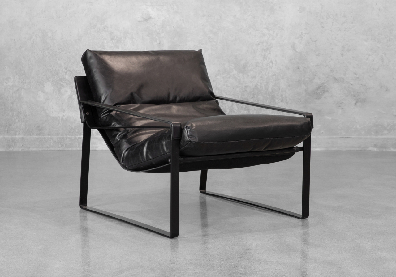 Porgabi Black Leather Accent Chair - Angle Porgabi Black Leather Accent Chair - Angle