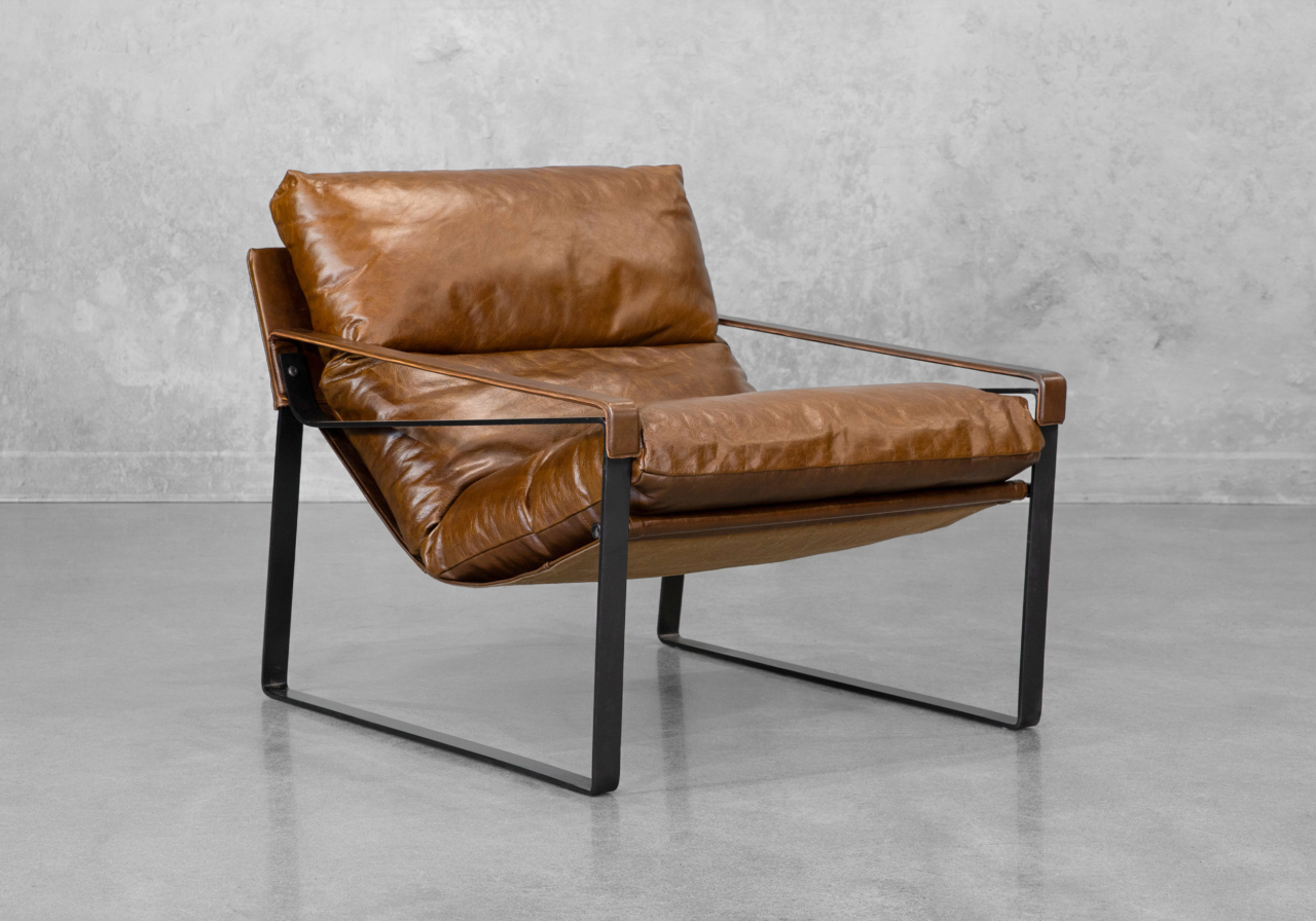 Porgabi Brown Leather Accent Chair - Angle Porgabi Brown Leather Accent Chair - Angle