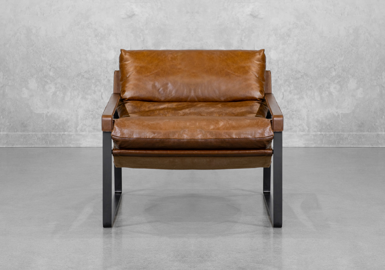 Porgabi Brown Leather Accent Chair - Front